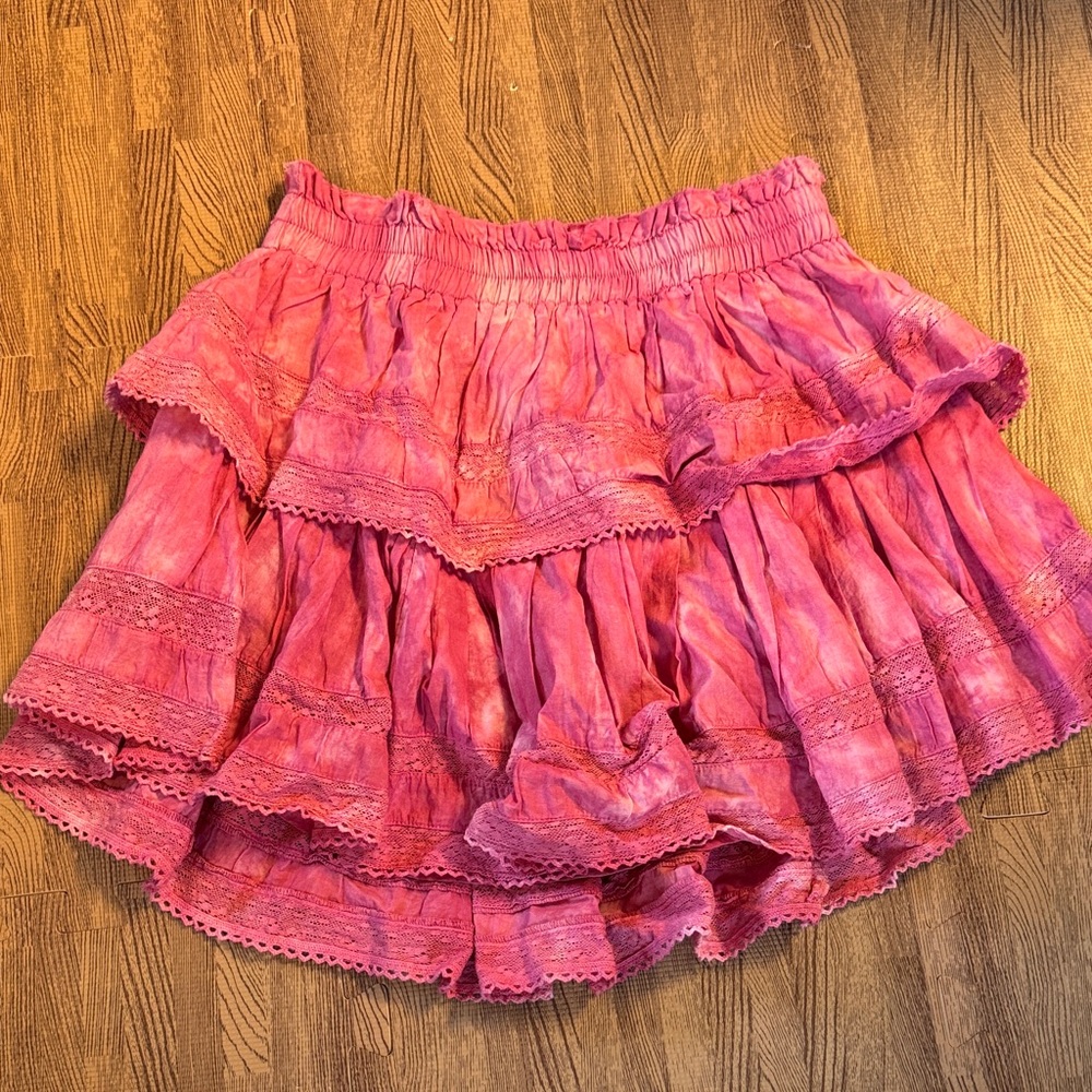 LOVESHACKFANCY BRIGHT PINK LAYERED MINI SKIRT SIZE SMALL